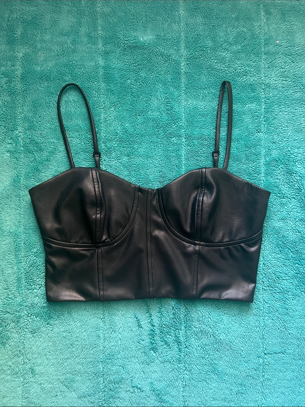 Black Faux Leather Bustier Crop Top